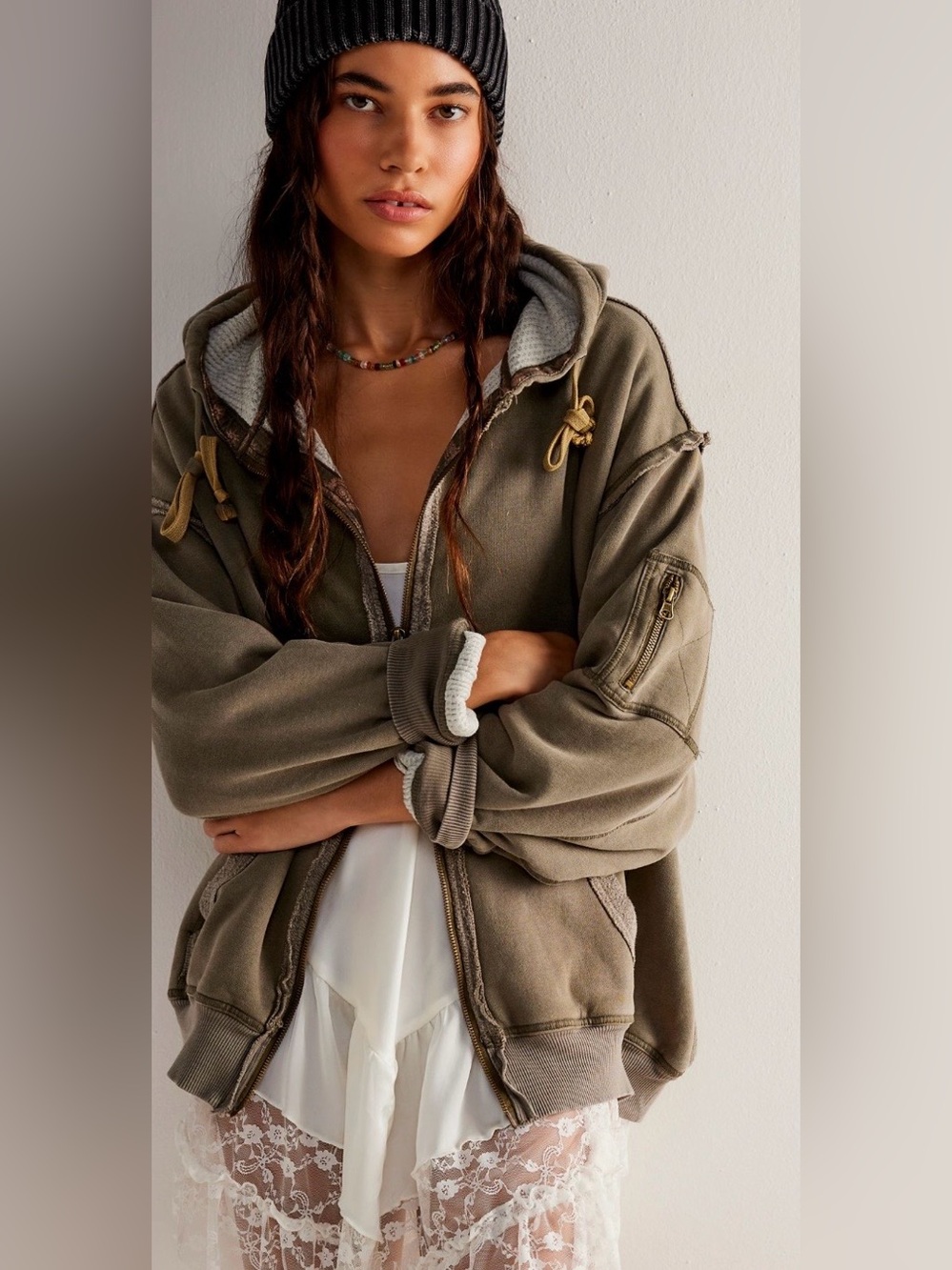 We The Free By Your Side Lined Hoodie Army Stone Large